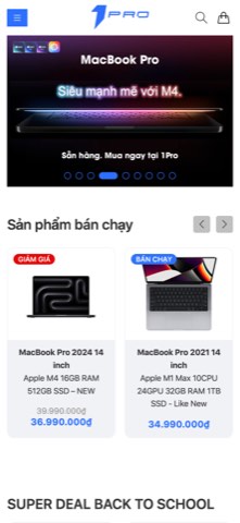Giao diện mobile website 1Pro