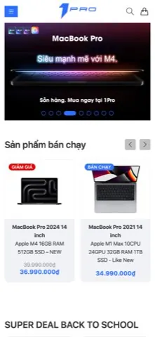 Giao diện mobile website 1Pro