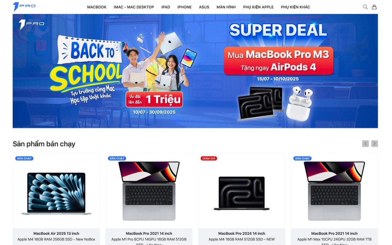 Trang chủ website 1Pro