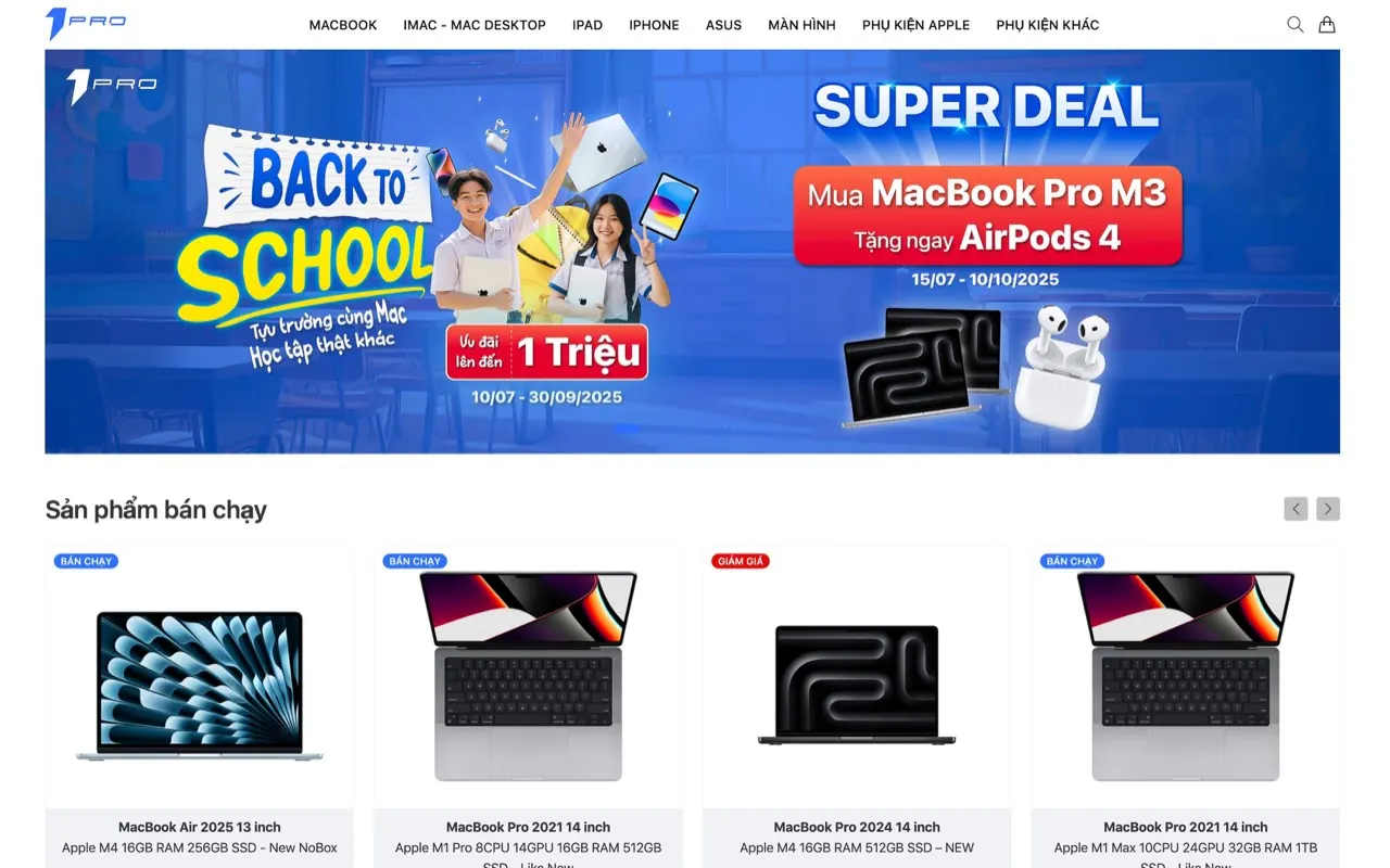 Trang chủ website 1Pro