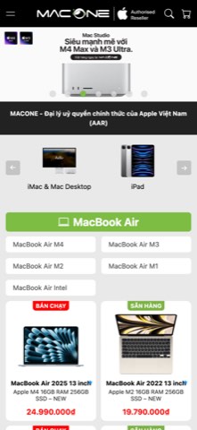 Giao diện mobile website MacOne