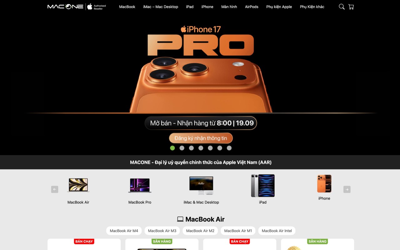 Trang chủ website MacOne
