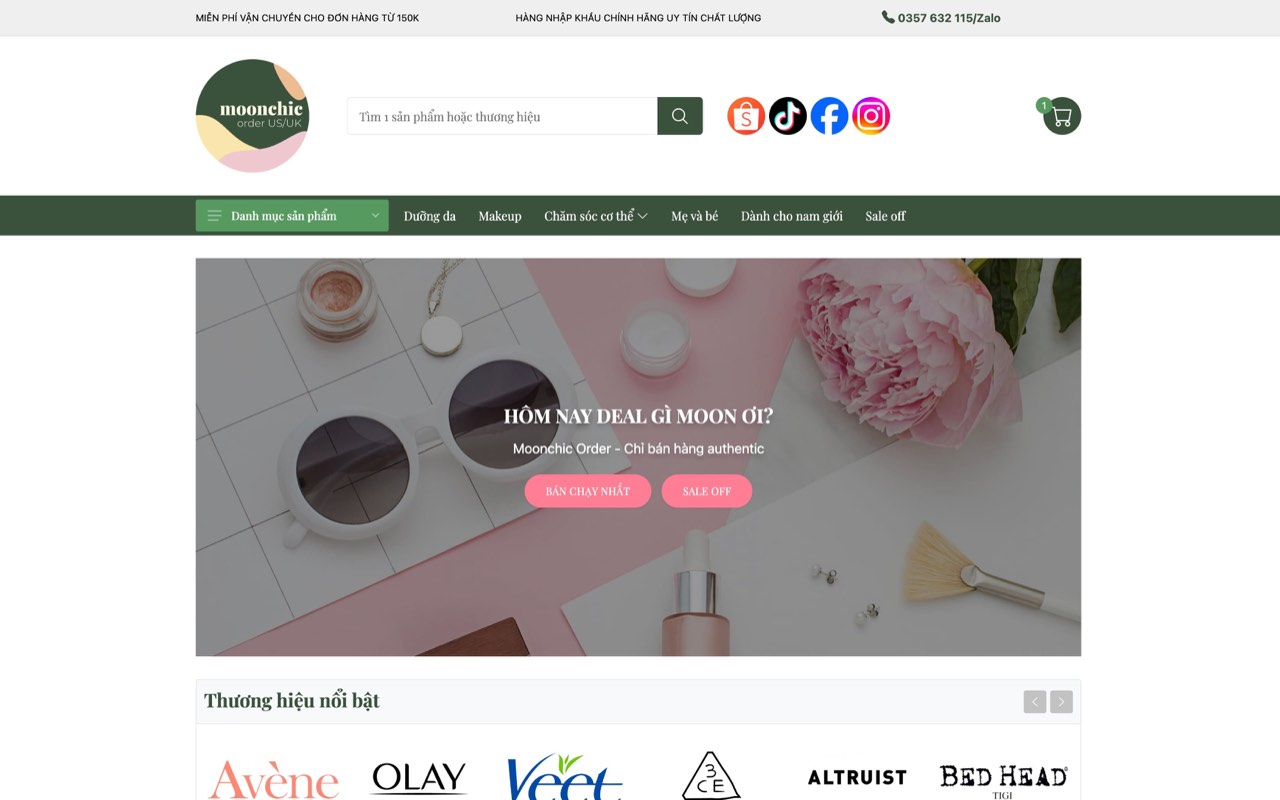 Trang chủ website MoonChic Order